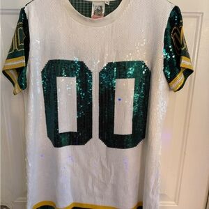 QUEEN OF SPARKLES Green and White Sequin Dress